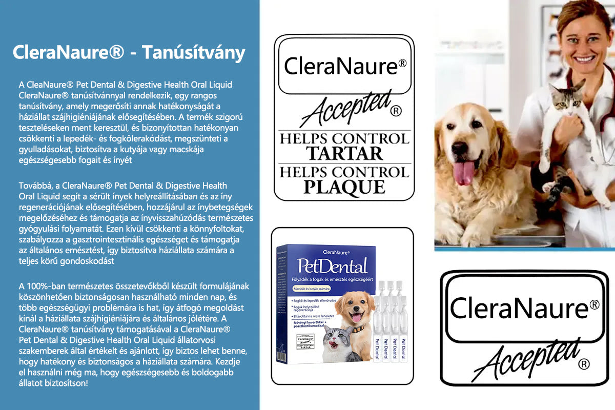 🥇[Hivatalos áruház] CleraNaure® Pet Dental & Digestive Health Oral Liquid – Frissíti a leheletet, eltávolítja a fogkövet, elősegíti az íny regenerálódását és stabilizálja a fogakat (macskák és kutyák számára) – Ma 80% kedvezménnyel!- 🌻